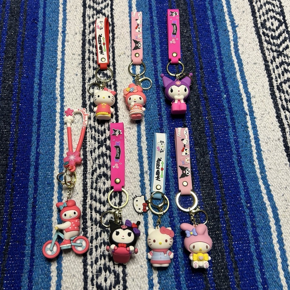 Lot of 7 Kawaii Character Keychains Kitty Melody Kuromi Style Charms